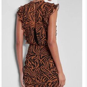 NWT Express Black and Brown Chiffon Zebra Print Mini Dress Size Small